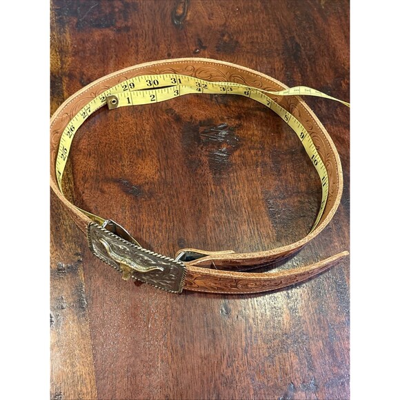 Vintage Polo Ralph Lauren Tooled Leather Silver Plated Longhorn Belt 32 *As-Is* main image 2